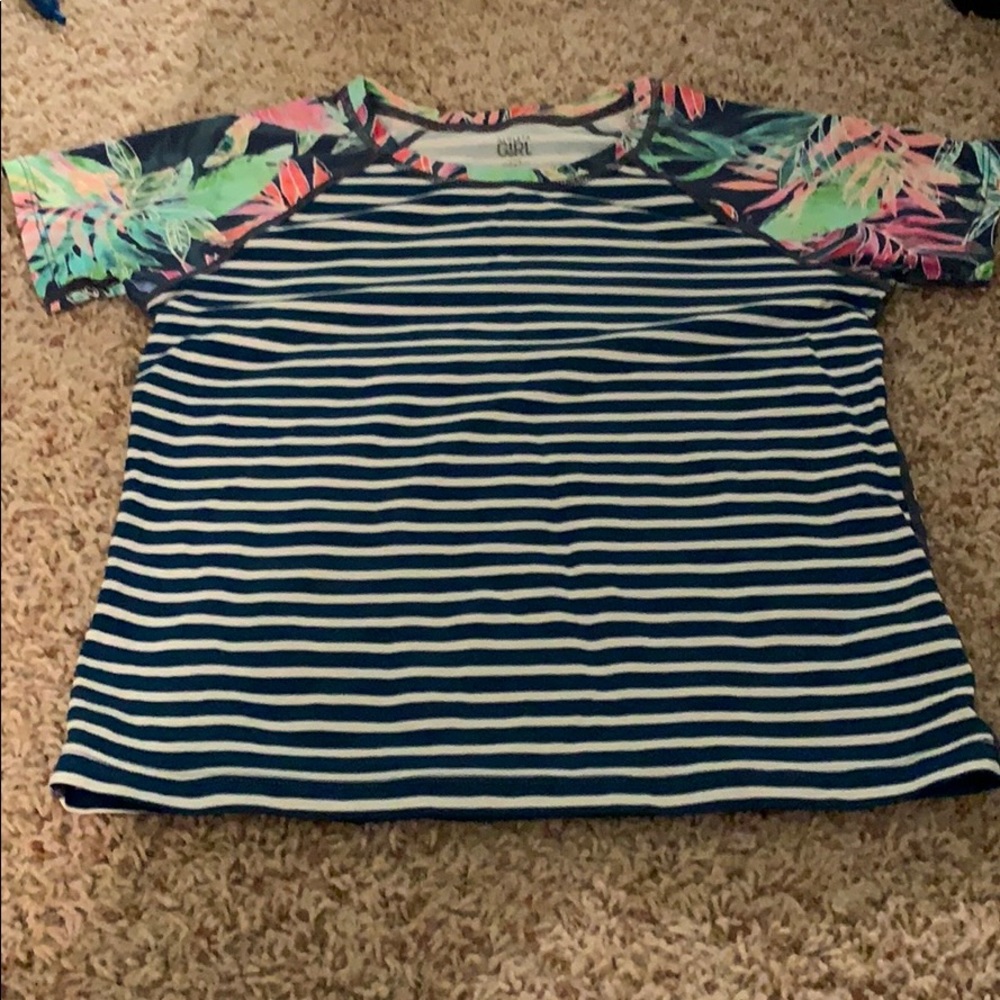 blue and white stripe athlete girl swim top!!